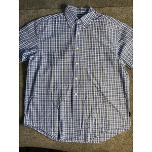 Nautica Shirt Mens Large Blue Plaid Two Play Cotton Classic Collared Button Down